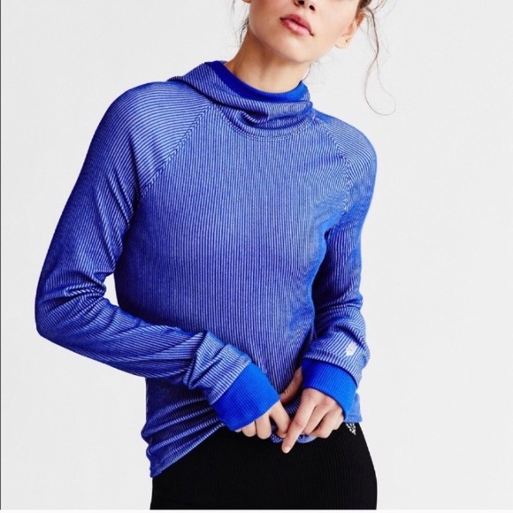 Free People Tops - Free People Blue Striped Thermal Hoodie